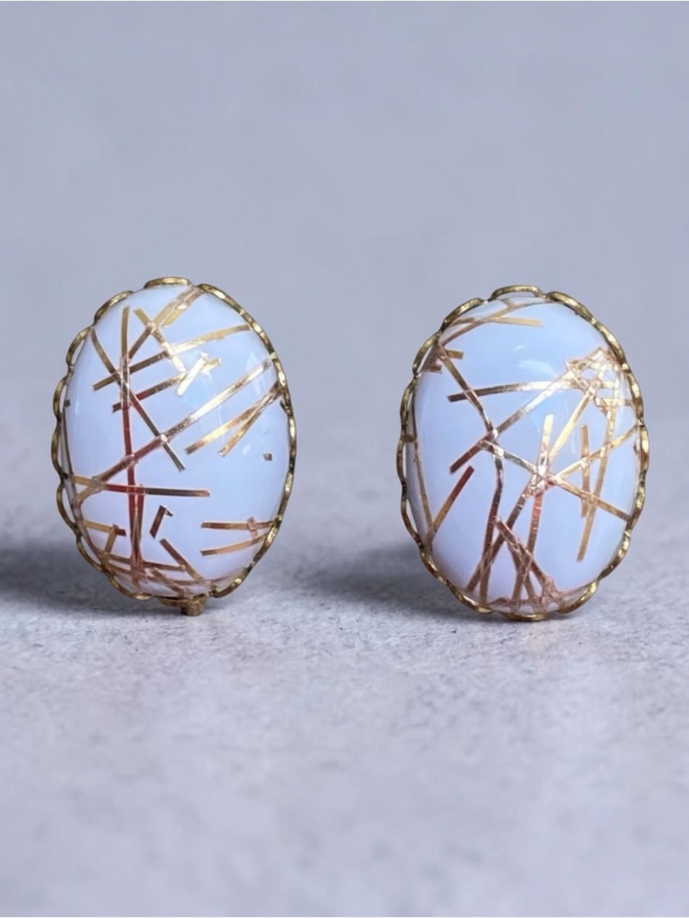 Elegant Vintage Gold Confetti and White Screw Back Earrings